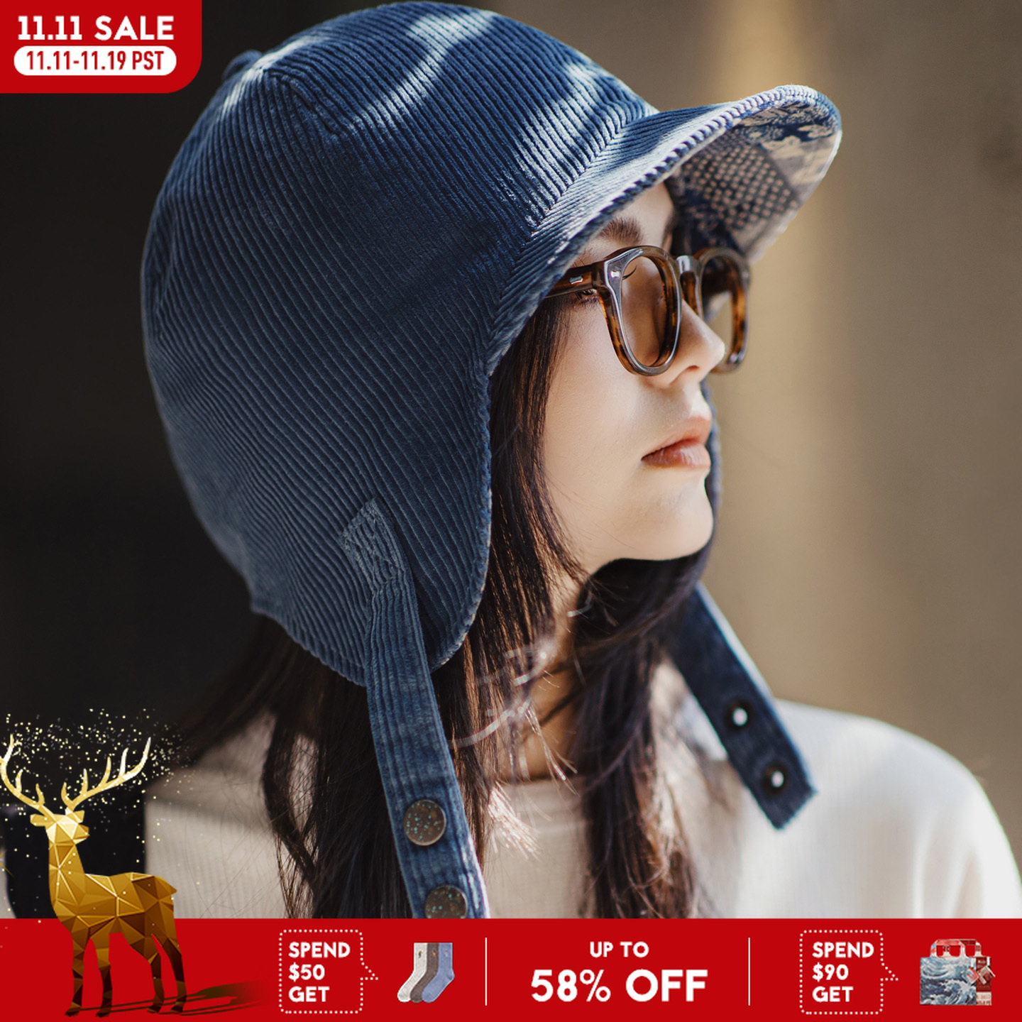 Maden femmes Vintage velours côtelé Bomber chapeau hiver chaud oreillette casquette épais coupe-vent pilote chapeau réglable rétro Design