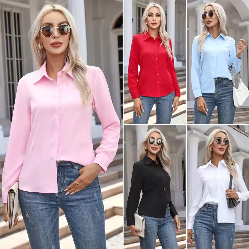 Chemise à manches longues pour femmes, chemisier de bureau pour dames, bouton mince, revers, blanc, tempérament, affaires, décontracté, commpiedmont, document solide
