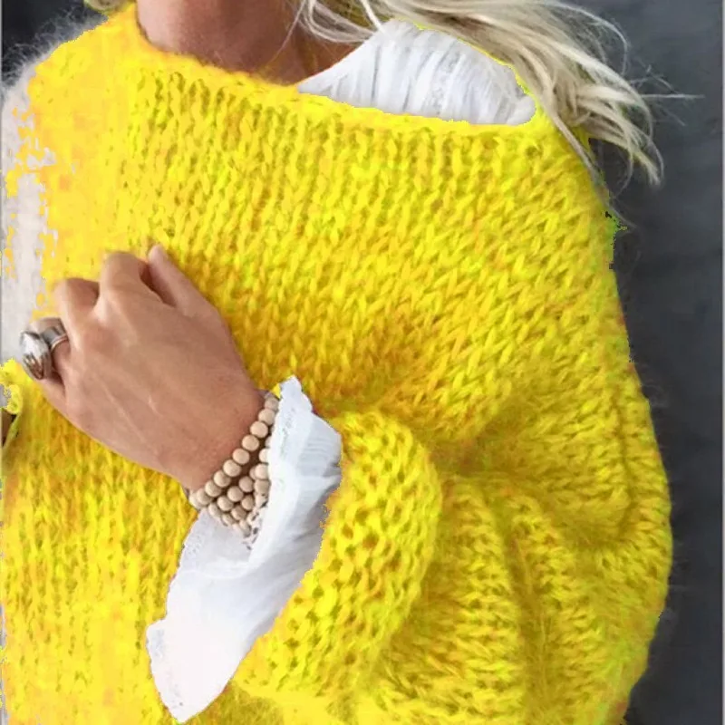 Mohair-Pull moelleux à manches longues lanterne pour femmes, pull en tricot streetwear, pull respirant, vêtements pour femmes