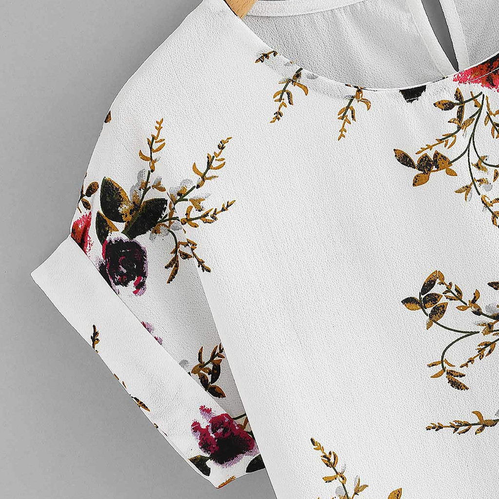 Chemisier à manches courtes imprimé floral pour femmes, t-shirt à col rond pour femmes, pull à la mode, vêtements d'été