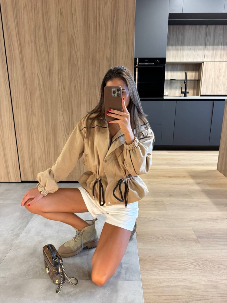 Nouvelle Veste Courte Femme Tendance à Cordon de Serrage, Col Revers, Manches Longues, Simple Boutonnage, Coupe Slim, Printemps Automne 2026, Tenue Quotidienne Urbaine