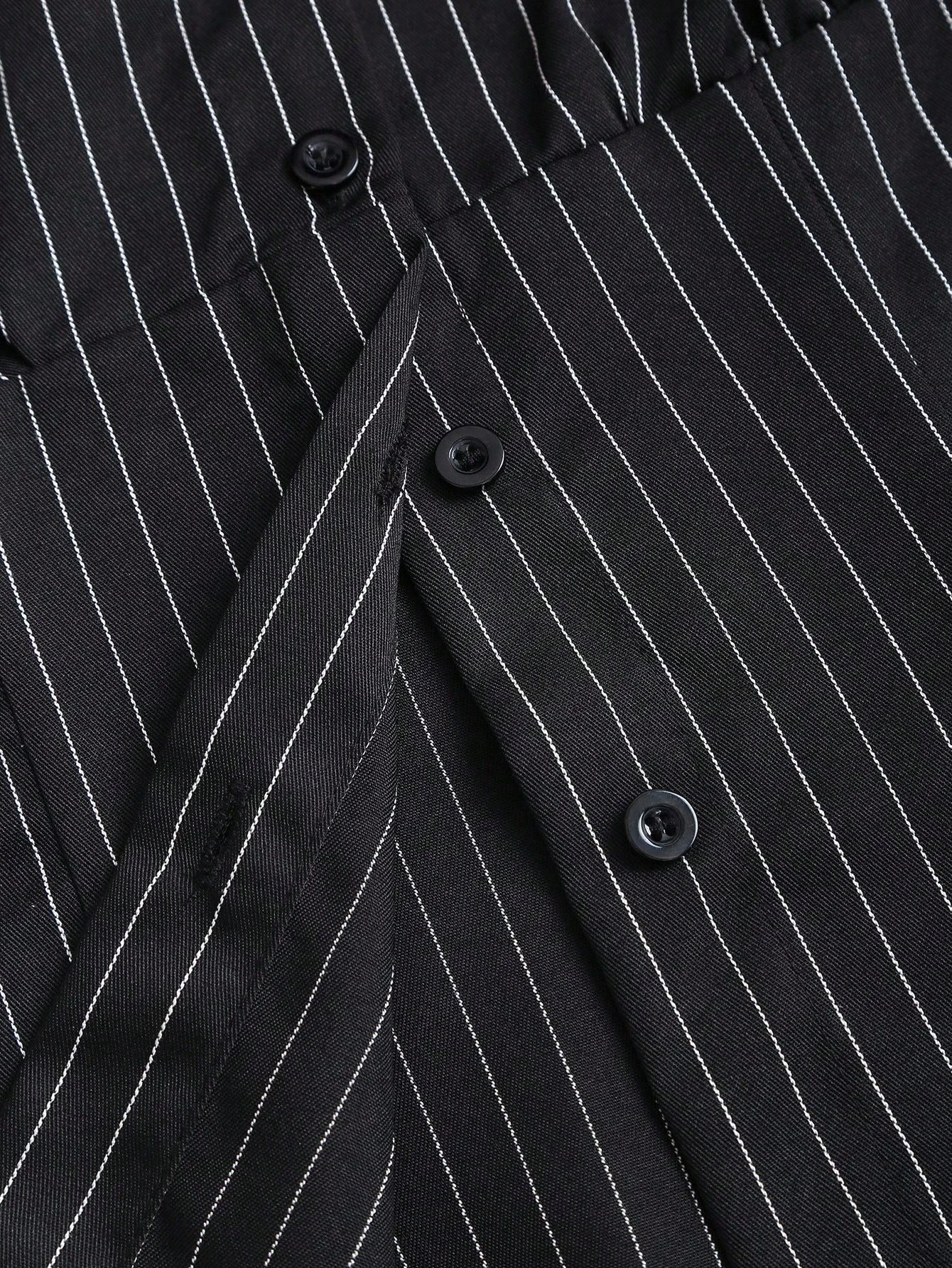 Chemise à manches longues rayée pour femmes, élégante, boutons texturés, taille ajustée, noire, bureau, simple boutonnage, chemise courte, printemps/automne