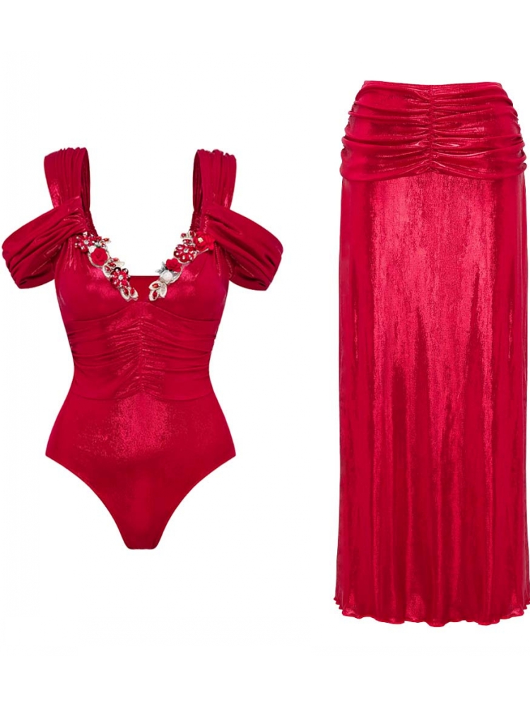Bikini avec jupe pour femme, maillot de bain, imprimé épissure à volants, vêtements de plage, couvertures de bikini de vacances, tenues d'été, nouveau