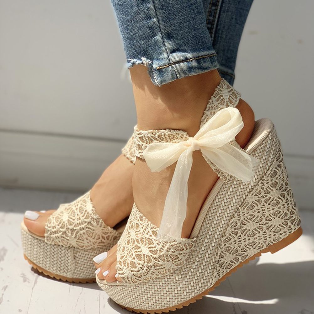 Personnalisable dentelle chaude loisirs femmes compensées talon femmes chaussures 2025 été sandales fête plate-forme talons hauts chaussures femme chaussures