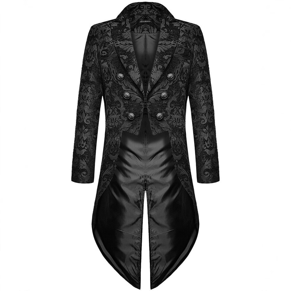À la mode noir or couleurs mi-long hommes gothique Steampunk Style Tailcoat veste tissé brocart mariage Style gothique manteaux