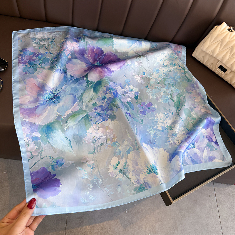 Nouveau Foulard Carré en Satin à Imprimé Floral 2026 pour Femme, Écharpe Douce, Voile, Hijab, Décoration Toutes Saisons, Lien de Cou