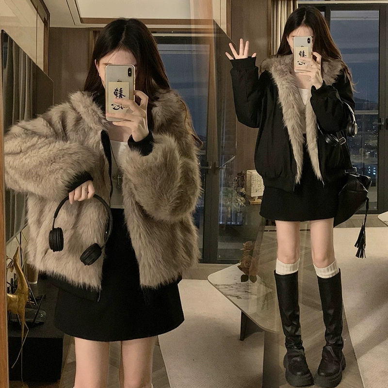 Manteau d'hiver double face pour femmes, vêtement en imitation fourrure de vison, veste en coton à capuche, vêtement d'extérieur chaud et douillet en coton rembourré, nouveau modèle.