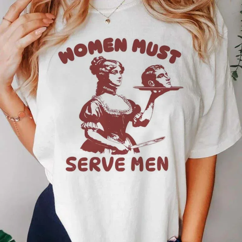Femmes doivent servir hommes drôle Expression paquet imprimé col rond t-shirt décontracté à manches courtes motif de dessin animé été femmes hauts