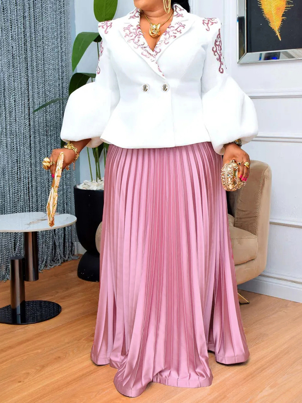 Vêtements africains pour femmes, 2 pièces, hauts à manches longues assortis et jupe plissée, Robe de soirée, tenue d'invité de mariage