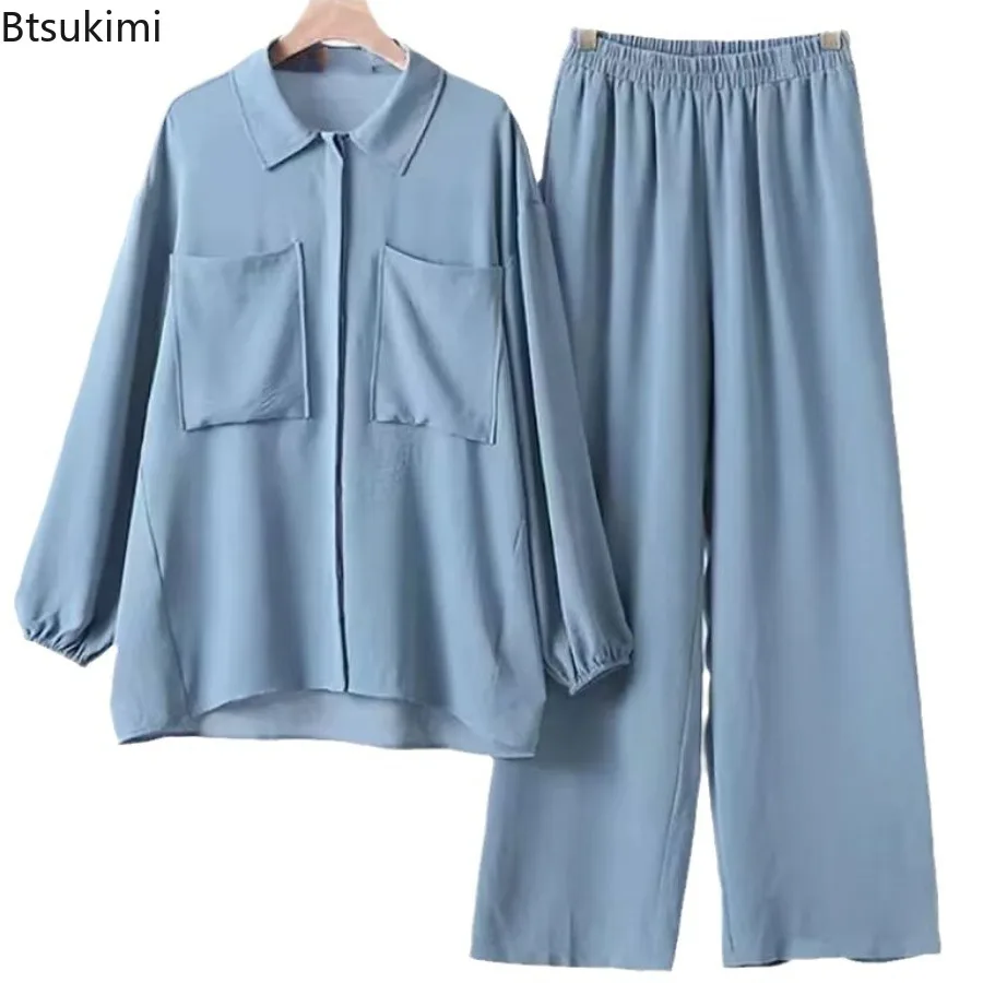 Femmes décontracté costume musulman solide Abaya Eid Ramadan à manches longues Blouse + pantalon 2 pièces ensemble dubaï turquie caftan femmes vêtements islamiques