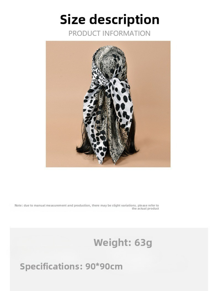 Nouveau foulard carré en satin 90 cm à imprimé léopard, couleur assortie, style européen et américain, élégant, pour sac ou châle de tête