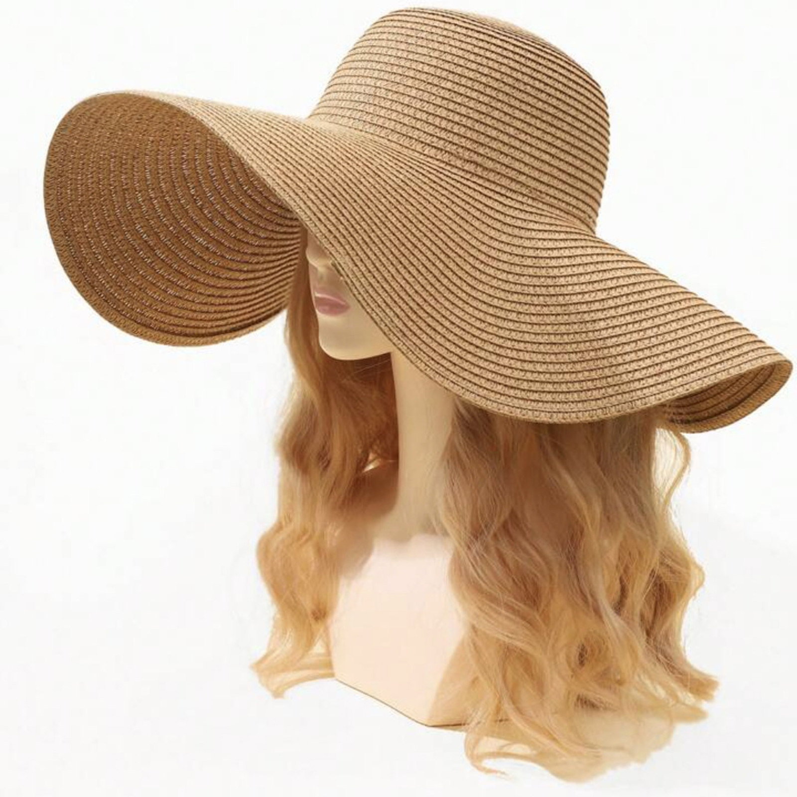 Chapeau de soleil pour femme à large bord, chapeau de plage pliable en paille, mode estivale, protection UV, casquette de plage