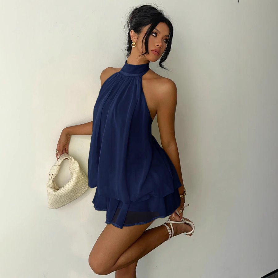 Robe Courte Élégante et Tendance 2026 pour Femme, Coupe Ajustée, Dos Nu, Col Halter, Taille Cintrée