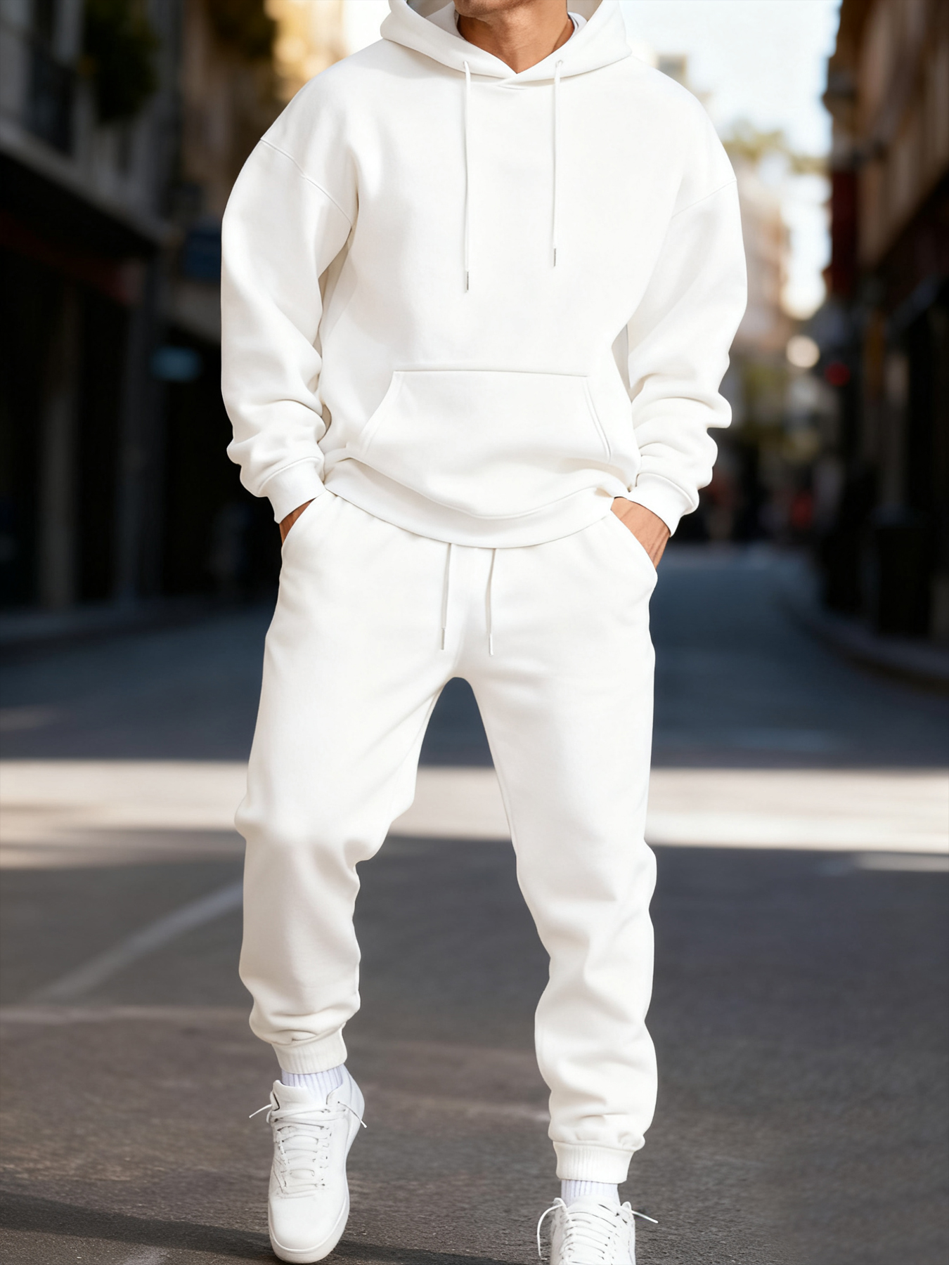 Ensemble à capuche pour homme, couleur unie, deux pièces, vêtements de rue longs, sport décontracté, pantalon de survêtement, costume unisexe à la mode, hiver