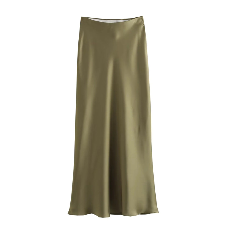 MUJER Satin jupes longues pour femmes drapé taille haute jupe Midi femme été droite femmes jupe vacances plage femmes jupe