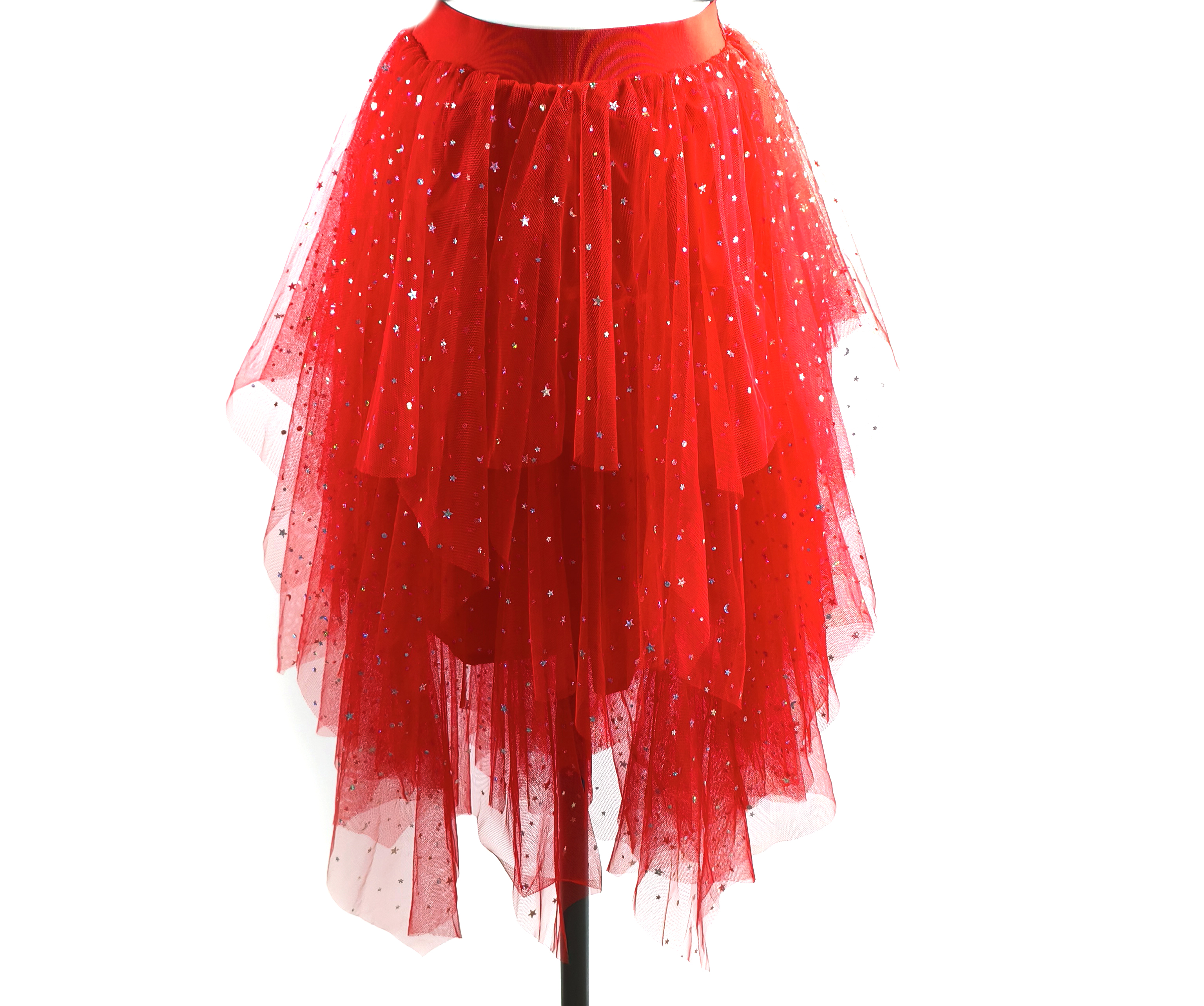 Jupe en tulle à sequins pour soirée de bal, jupe asymétrique à volants scintillante pour femme, jupe en tulle à volants pour spectacle de danse et fête
