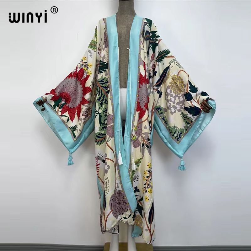 WINYI imprimer été maxi robe musulmane Abaya dame plage couvrir femme musulmane robes vêtements de plage mode caftan abaya dubaï luxe