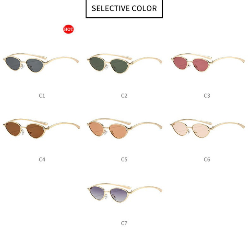 Lunettes de soleil œil de chat de luxe pour femmes, de marque, rétro, avec branches métalliques, élégantes, protection UV400, monture dorée