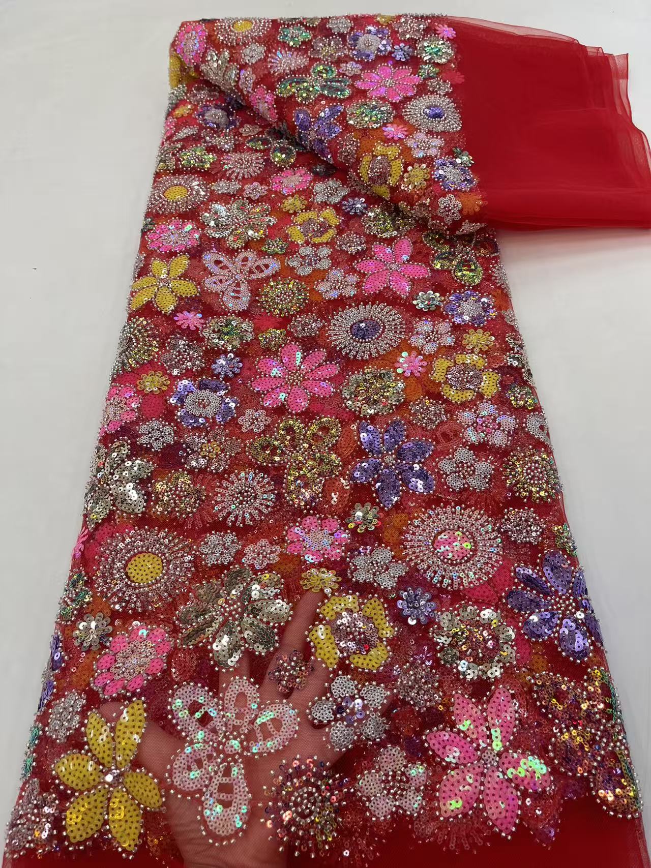 Perles de luxe maille dentelle tissus rose dentelle nigérian africain Tulle 2026 français Tulle perlé Net dentelle pour les femmes robe de soirée M67-1