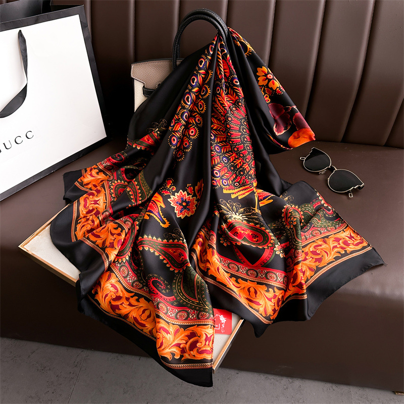 Nouvelle Écharpe en Satin Brocart Damassé 180×80cm pour Femme, Imprimé Vintage, Grand Châle, Cape de Soirée, Hijab, Protection Solaire, Stole de Plage 2026