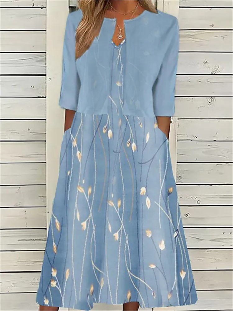 Robe à imprimé floral à col en V pour femmes, ensemble d'été en fibre bohème et cardigan, petit manteau imbibé, robe de plage décontractée, tenues 2 pièces