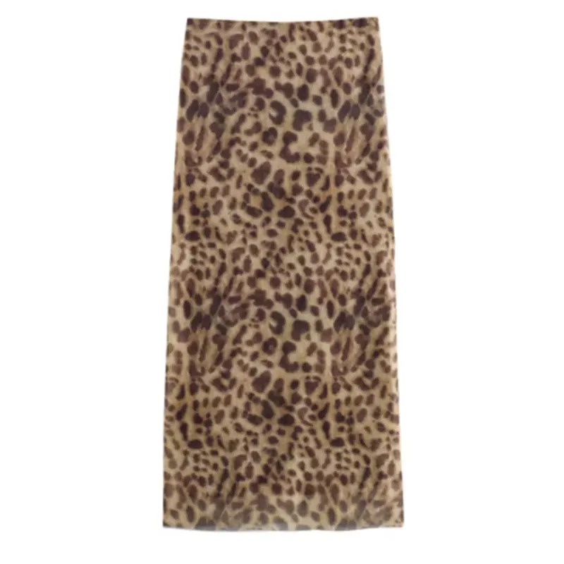 Jupe mi-longue en Tulle léopard pour femmes, mode d'été, taille haute, ceinture élastique, jupes longues, Streetwear, 2024