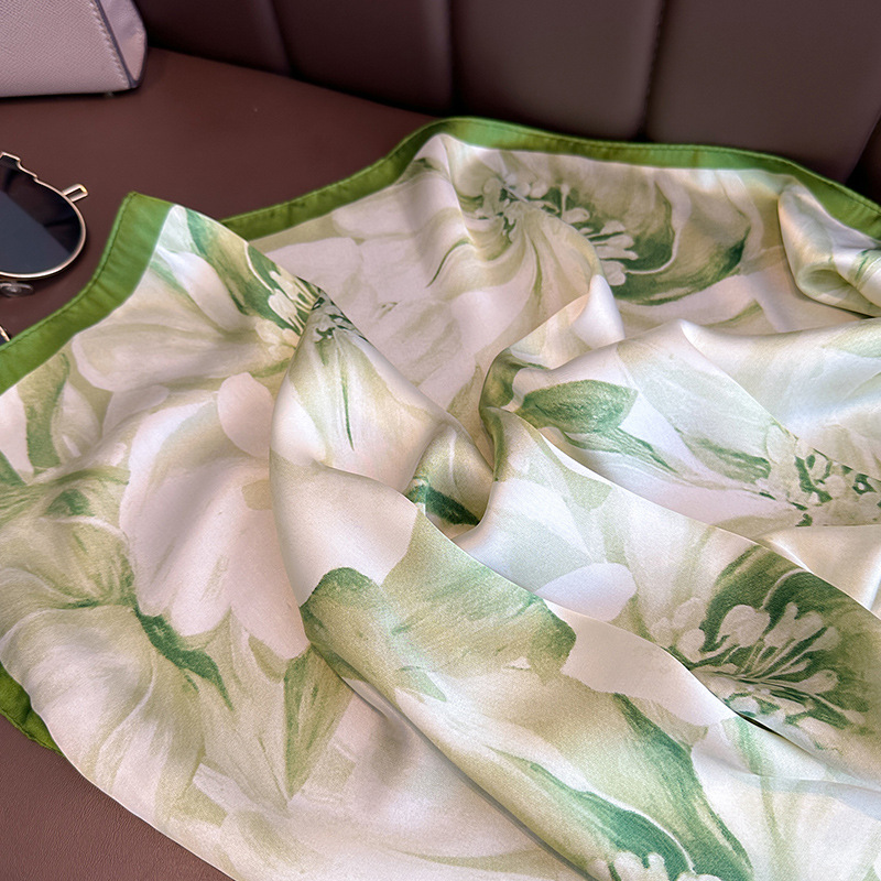 70*70 cm vert imprimé fleuri soie carré écharpe pour femmes doux foulards foulard bandeau femme bandeau mains foulard Hijab