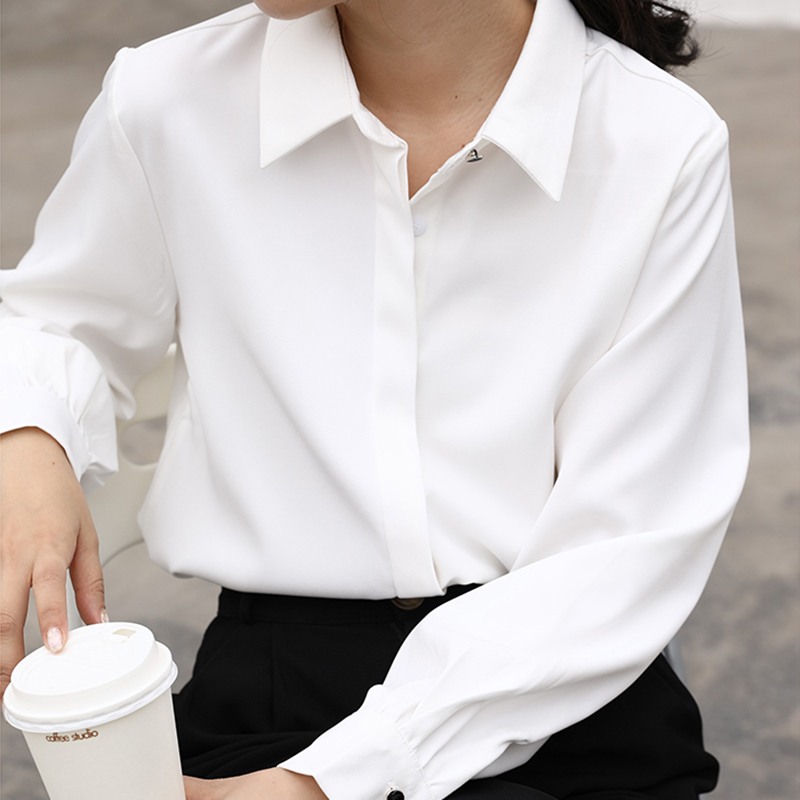 Chemise blanche à col rabattu pour femme, hauts de travail élégants, à simple boutonnage, à manches longues