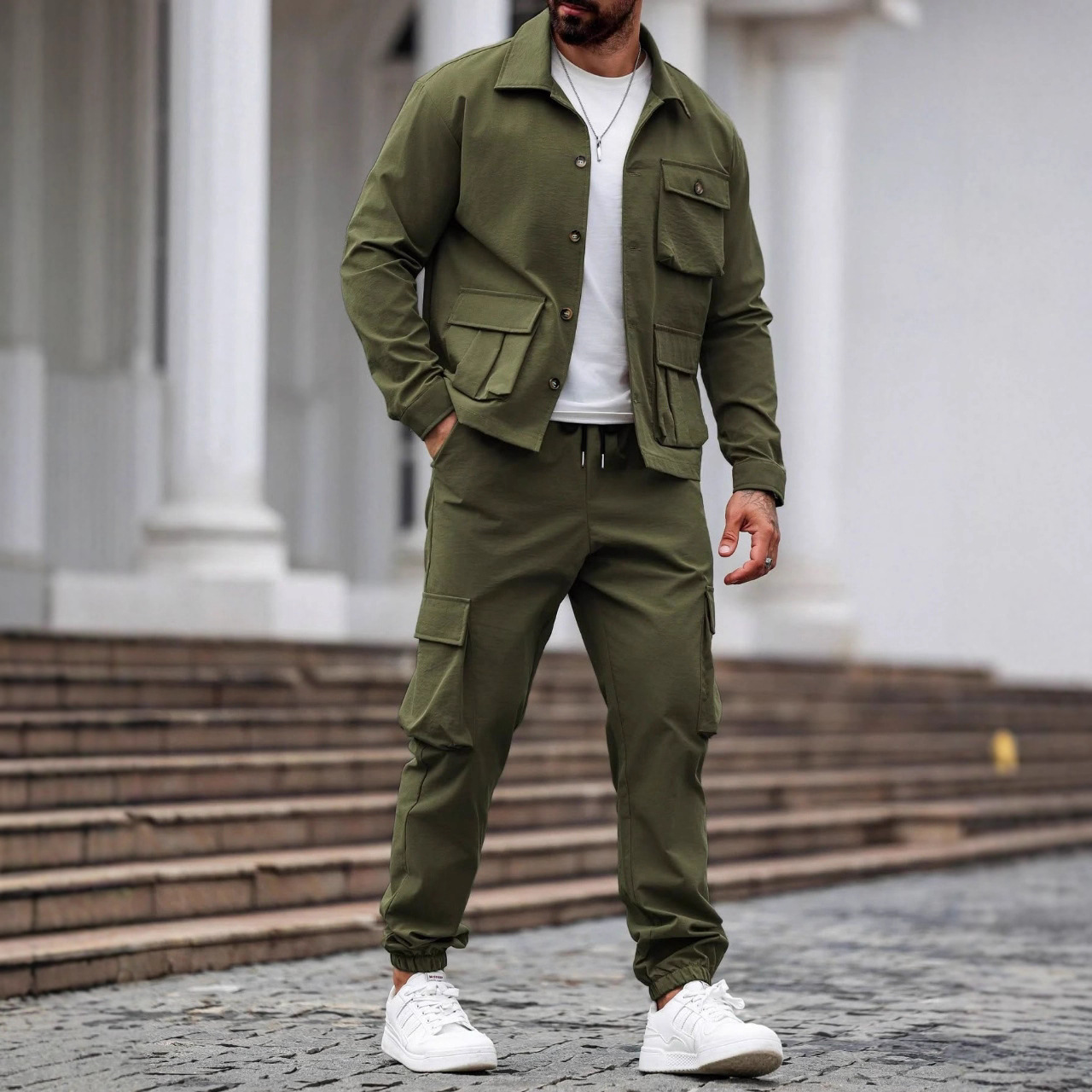 Combinaison tactique militaire coupe-vent pour hommes, ensemble de sport de plein air décontracté, multi-poches, vêtements de travail robustes, deux pièces, printemps-automne