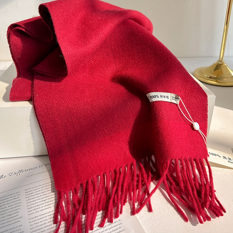 2025 nouvelle couleur unie rayures hiver chaud écharpe femmes foulards adultes foulards pour dames 100% laine écharpe femmes mode laine Wrap