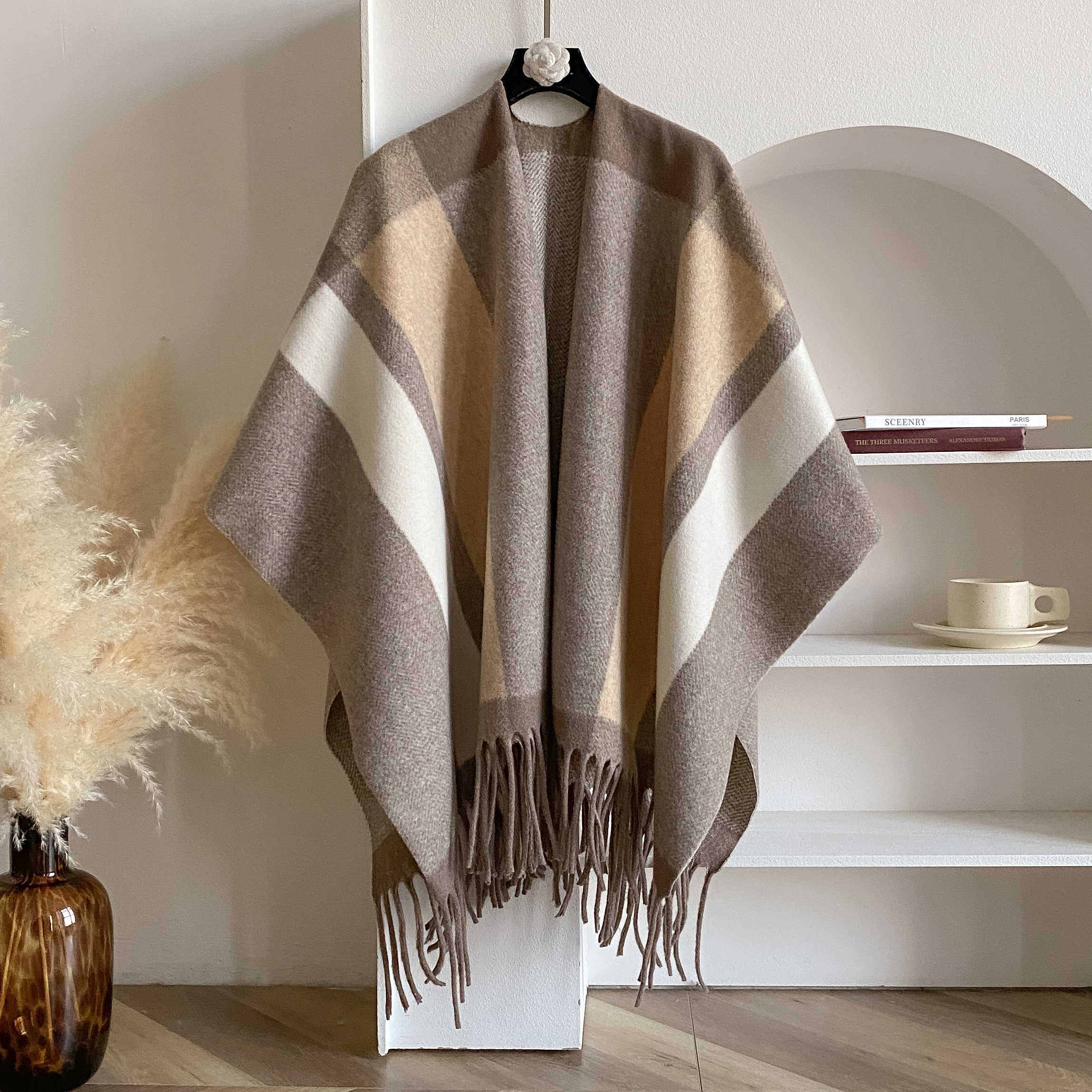 Ponchos et Capes à carreaux chauds pour femmes, châles et enveloppes surdimensionnés en cachemire Pashmina, nouvelle mode hiver 2025