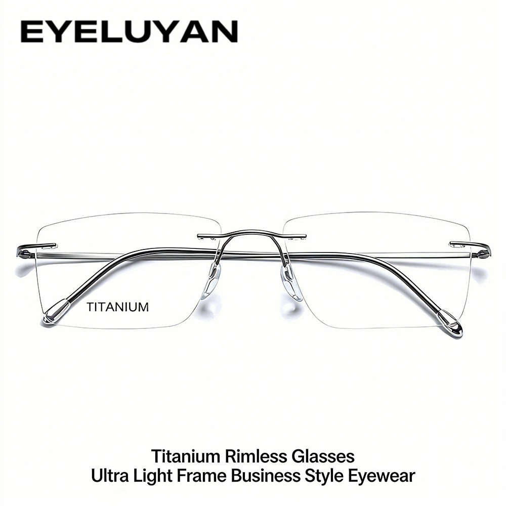 Montures de lunettes carrées classiques sans monture pour hommes, légères, avec plaquettes de nez confortables, lunettes de vue tendance pour affaires