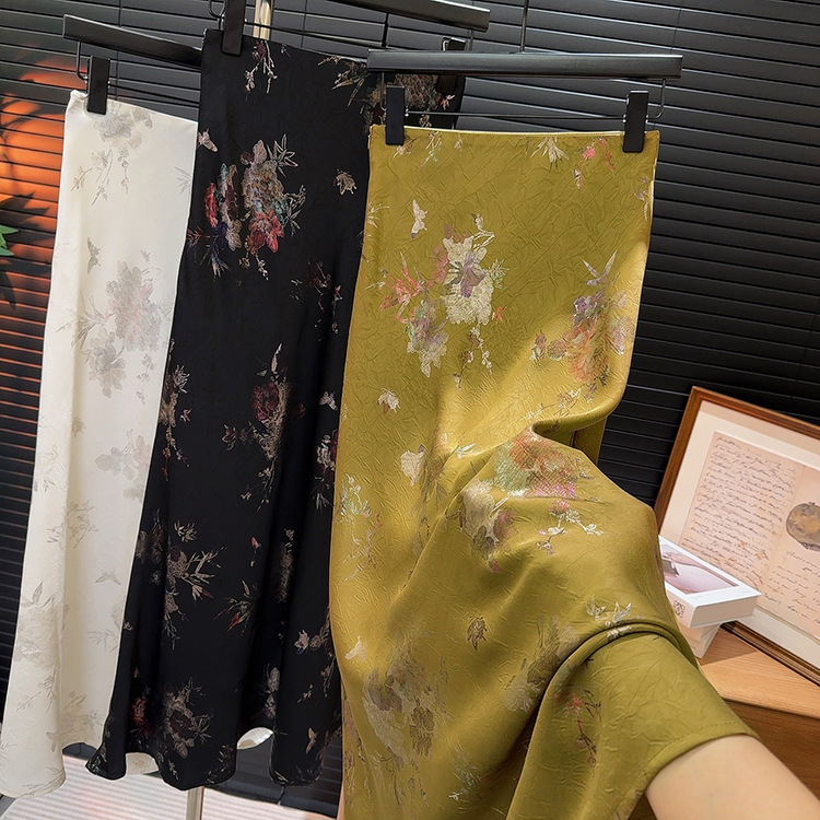 Nouvelle Arrivée 2026 – Jupes Maxi Élégantes Vintage pour Femme, Taille Haute, Motif Floral, en Satin Sexy – Faldas Femme Streetwear