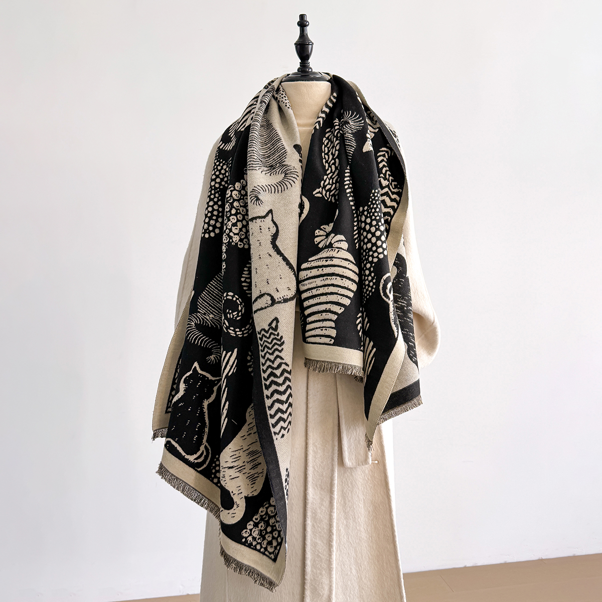 2025 luxe mode femmes chat modèle châle Faux cachemire chaud automne hiver écharpe pour Mujer Femme élégant accessoire Bufand