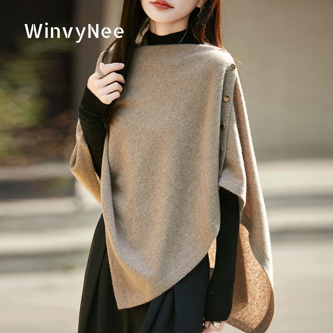 WinvyNee hiver femmes longue solide châle enveloppes 100% laine écharpe femmes luxe boutons chaud épais doux foulards pour dames G1673004