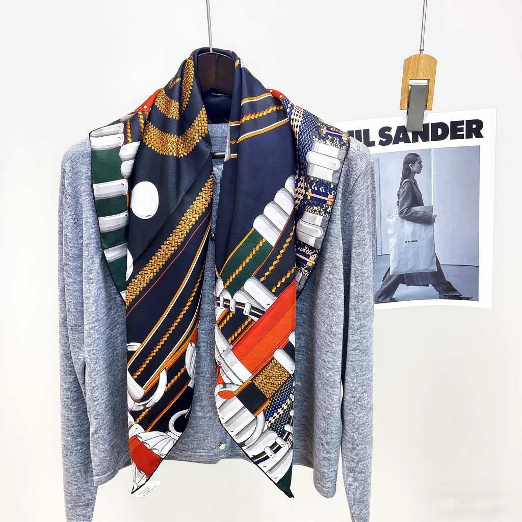 Écharpe en Soie de Luxe de Créateurs 90CM pour Femme, Foulard en Twill, Châle, Décoration Cheveux et Cou, Cadeau de Noël pour Amoureux