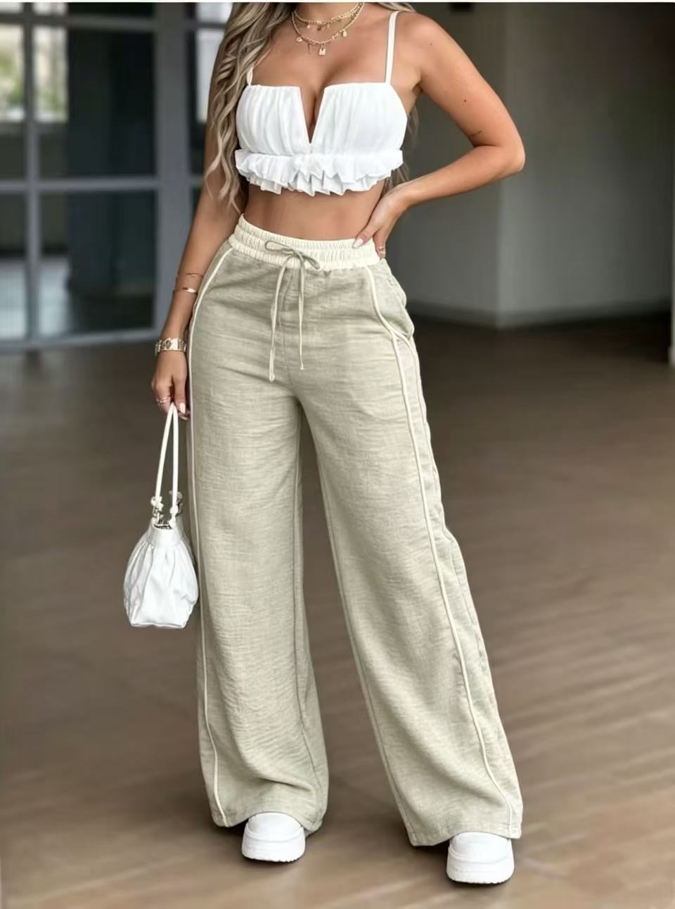 Pantalon large décontracté pour femmes avec motif d'oreilles de chat