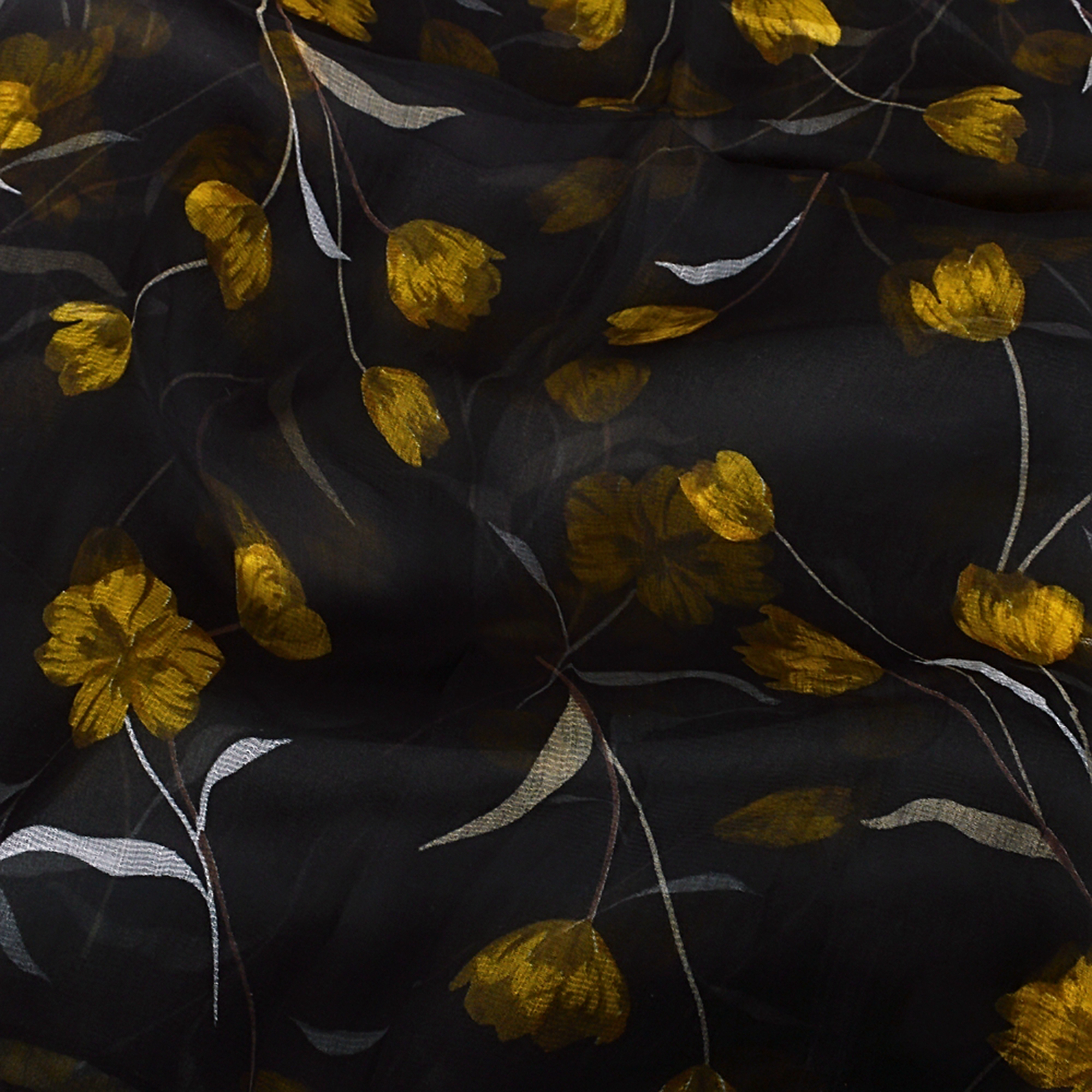 [BYSIFA] noir or femmes longue écharpe en soie imprimé élégant motif Floral marque 100% Pure soie foulards châles pour printemps automne