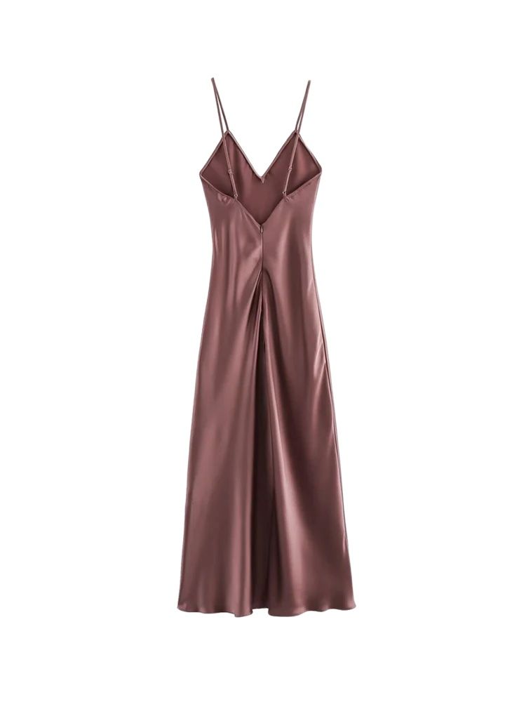 Robe mi-longue en Satin pour femmes, col en V, bretelles fines, dos nu, robes féminines, mode Sexy