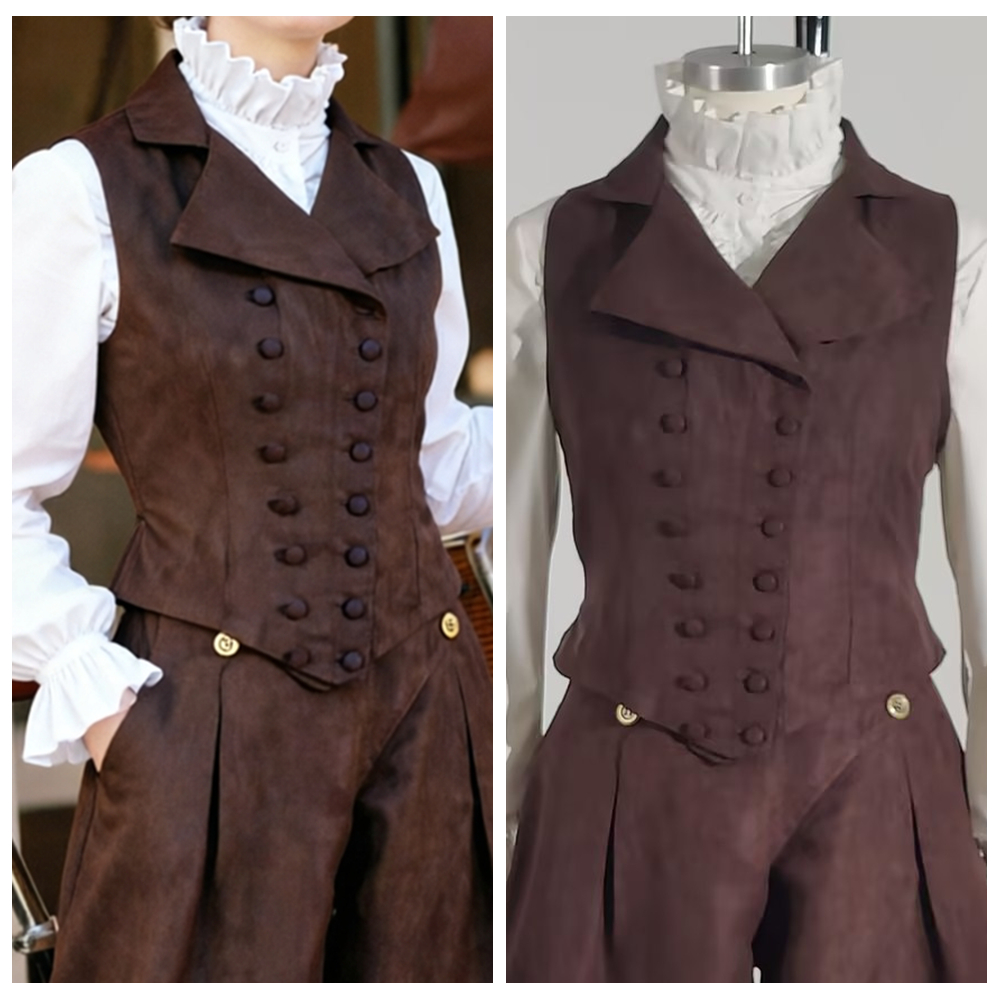 Gilet victorien pour femmes, Renaissance médiévale, col en v, Double boutonnage, Corset