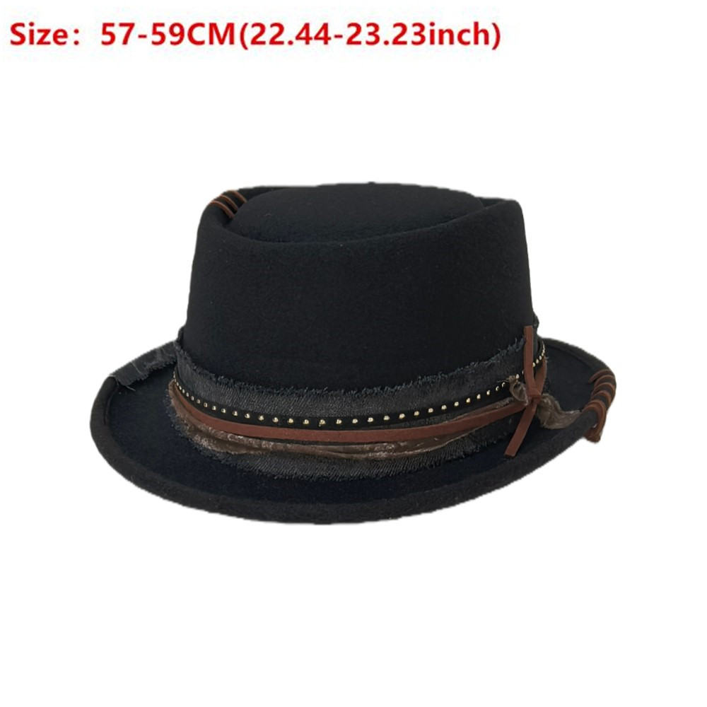 Chapeau Pork Pie noir pour hommes et femmes, chapeau Fedora fait main, chapeau Trilby, chapeau Fascinator, chapeau Pop, chapeau d'église, taille réglable