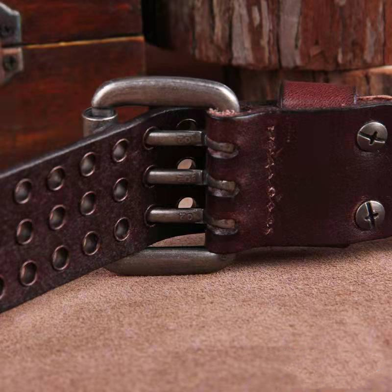 Ceinture de style Heavy Metal cloutée, en cuir fait main, style Pank Rock, pour hommes, en cuir de vache, ceinture tactique rétro, ceinture pour jeans