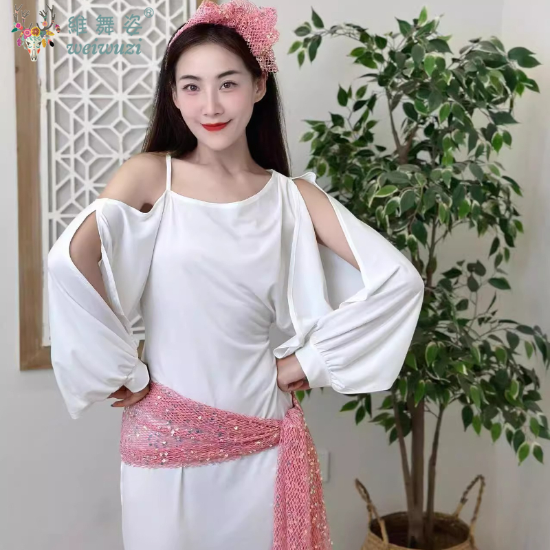 Costume de danse du ventre pour femmes, robe folklorique égyptienne + foulard + écharpe de hanche, 3 pièces, vêtements de pratique professionnels de danse du ventre BALADI