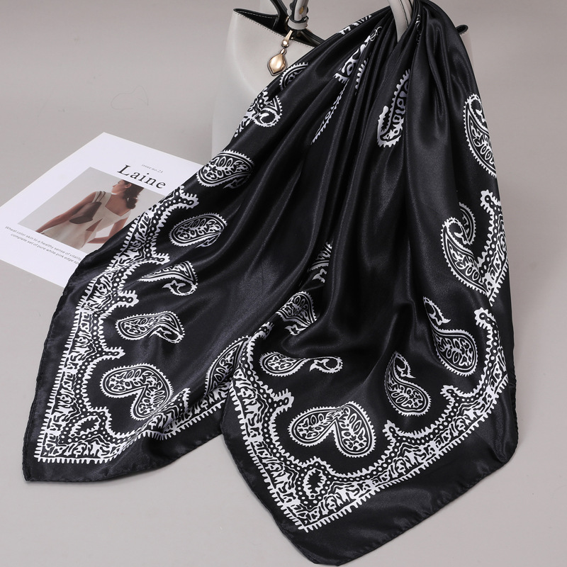 Foulards carrés 90x90cm en satin pour femme, écharpe de cou à imprimé floral tendance, hijab, foulard en soie, bandeau