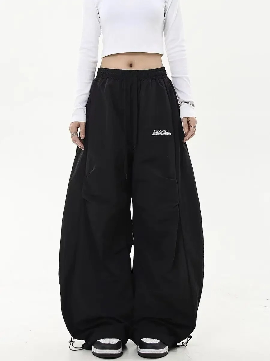 Pantalon de jogging décontracté pour femmes, couleur unie, taille basse, cordon de serrage, jambes larges, Baggy, Streetwear Y2k, survêtement surdimensionné
