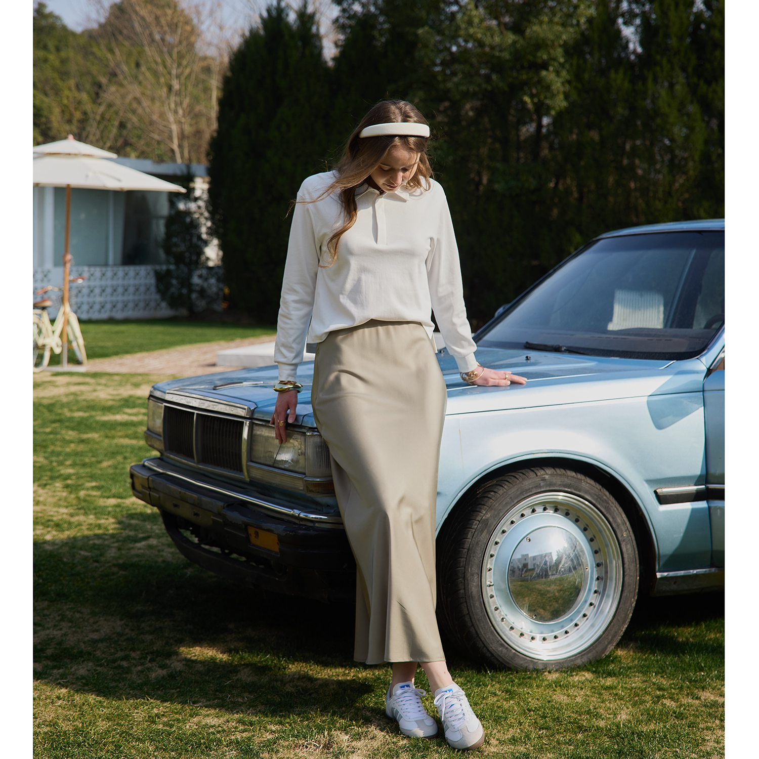Jupe en satin pour femme AP 2026, printemps et été, couleur unie, haute qualité