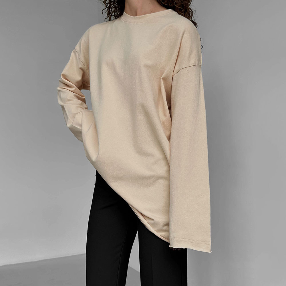 T-shirt classique en coton à manches longues et col rond pour femme, décontracté, polyvalent, solide, surdimensionné, astronomique, document, printemps, automne