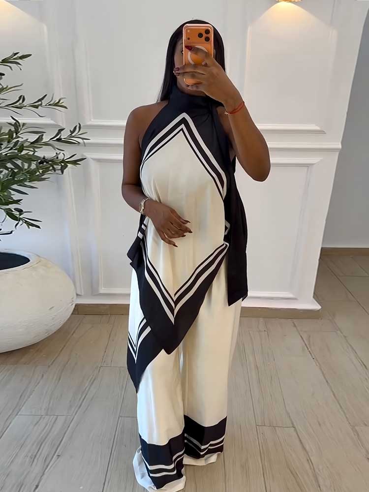 Ensemble pantalon et haut pour femme, streetwear, été, élégant, ensemble deux pièces, haut à bretelles et pantalon long, blanc, tenues décontractées pour femme