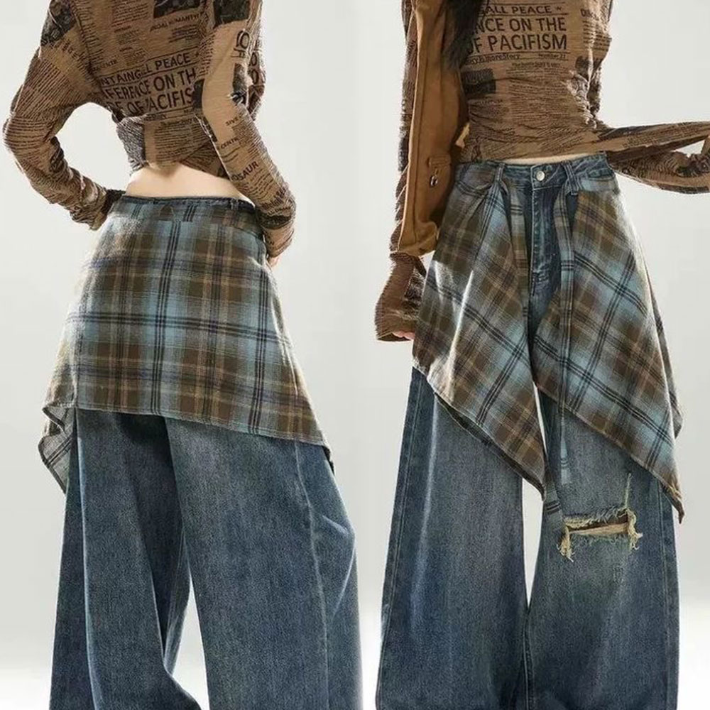 Jupe cache-hanches à carreaux, jupe à taille nouée irrégulière, jupe à carreaux avec ceinture, jupe superposée, accessoires de style streetwear Y2K.
