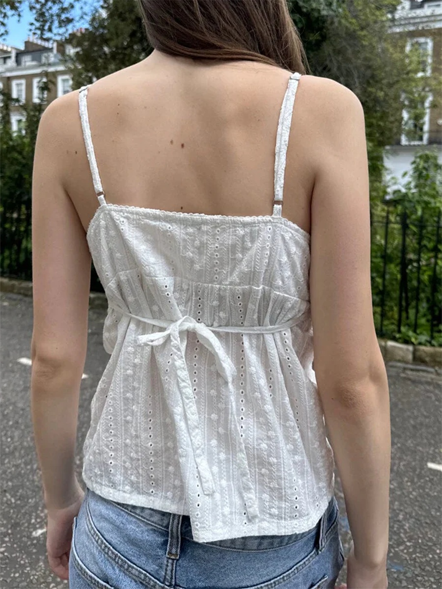 Camisole en dentelle blanche pour femme, col en V vintage, coupe couvertes, couleur unie, chic et esthétique, été 2025, Y2k
